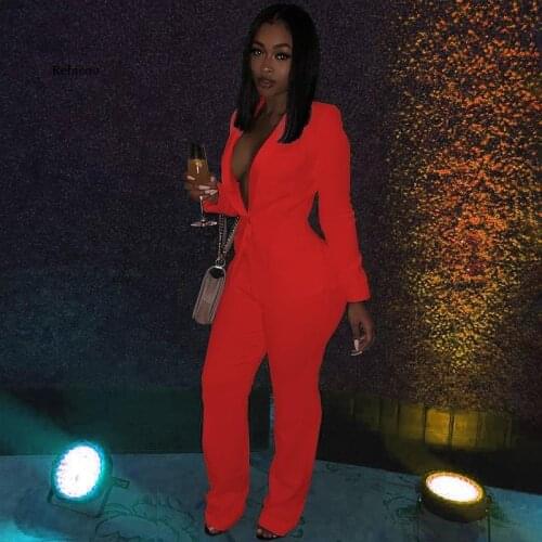 Women Two Piece Set Solid Colors Blazer V Neck Pant Suit Simple All-Match Casual Office Blazer Set Work Wear Commute Clothing