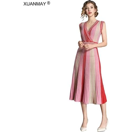 Summer style Streetwear Women Long Sweater Dress 2020 New Fashion Designer Sexy Women Colorful Stripe Sweater Vest Dress