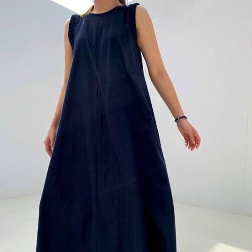 2021 Summer Dress Women Solid Cotton O-Neck Sleeveless Dress for Women Korea Casual Simple Loose Long Dresses Vestido 14053