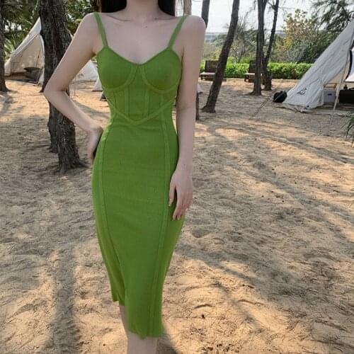 Solid Strap Elegant Vintage Dress Women Sexy Party Night Club Ladies Bodycon Dresses Chic Holiday Beach Summer Corset Dress 2021