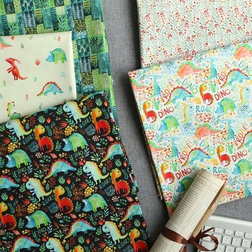 145x50cm Digital Printing Cartoon Anime Bedding Cotton Fabric, Handmade DIY Colorful Dinosaur Cloth