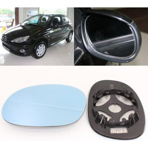 For Peugeot 206 Car Side View Door Wide-Angle Rearview Mirror Blue Glass With Base Heated 2pcs