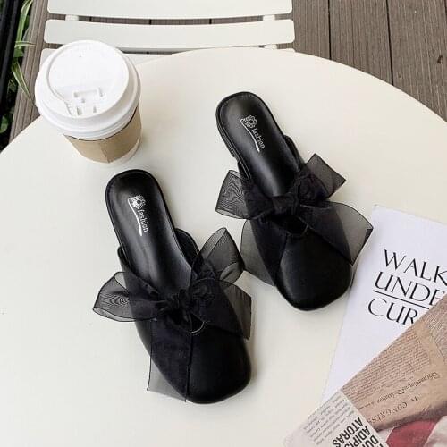 2020 Japanese cute half drag Sweet bow comfortable flat non-slip elegant womens shoes spring new ladies slippers outside U30-33