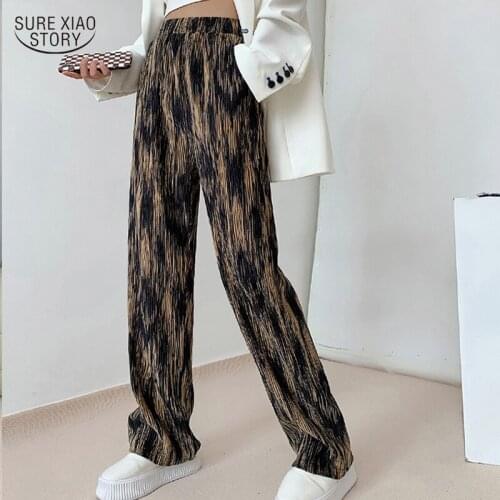 2021 Loose High Waist Trousers Casual Leopard Black Pants Tie-dyed Pants Autumn Loose Straight Pants Wide Leg Pants Women 16442