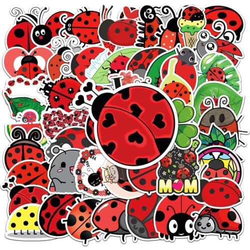 50pcs Ladybug Coccinella Septempunctata Stickers For Notebook Stationery Scrapbook Sticker Scrapbooking Material Craft Supplies