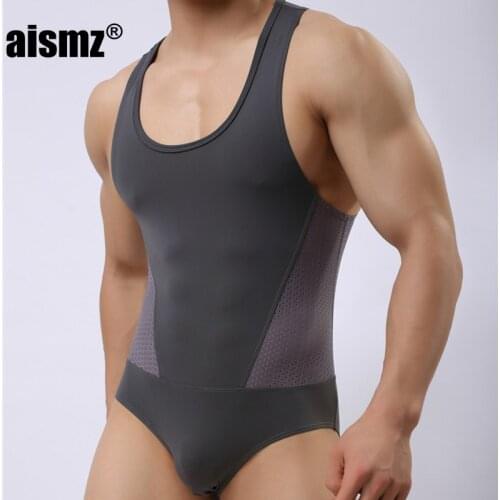 Aismz Brand High Quality Male Underwear Shapers Mens Leotard Bodysuits Tight Suits Body Building Men Singlet New