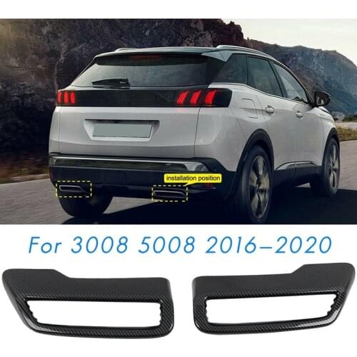 AU05 -Carbon Tail Throat Exhaust Pipes Cover Bumper Bezel Decoration Trim for Peugeot 3008 5008 Allure 2016-2020