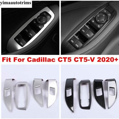 Car Silver / Black Stainless Steel Interior Door Window Armrest Switch Button Panel Cover Trim For Cadillac CT5 CT5-V 2020 2021