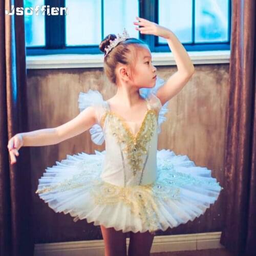 2021 New Tutu Ballet Dance Dress Sequined Little Swan Lake Dance Wear for Stage White Ballet Dance Skirt Ballerina Clothing