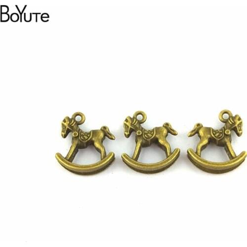 BoYuTe (50 Pieces/Lot) 15*15MM Antique Bronze Plated Metal Rocking Horse Alloy Charms Pendants Diy Jewelry Findings Accessories