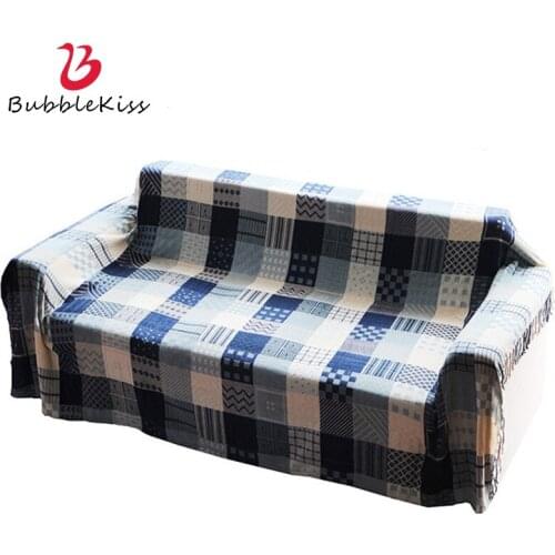 Bubble Kiss Blue Plaid Blanket Cotton Tassel Blankets For Beds Home Sofa Towel Throw Blanket Portable Office Shawl Nap Blankets