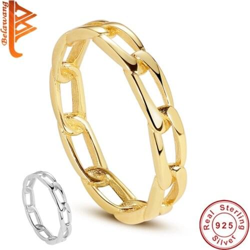 Wholesale Dainty Pave Link Chain Rings For Women 100% 925 Sterling Silver Ring With 18k Gold Plated Fine Jewelry Birthday Gift