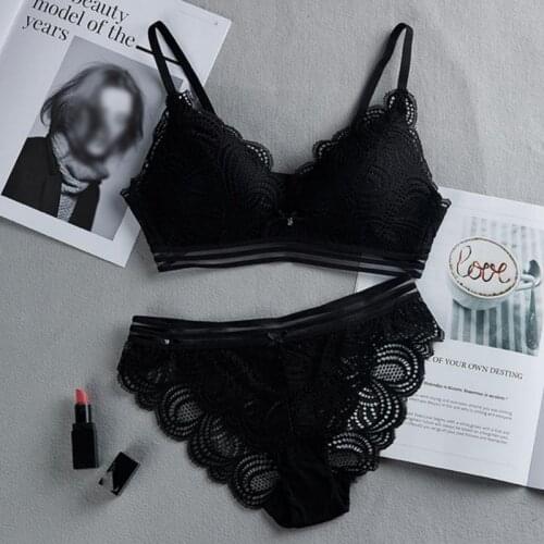 No wire lace bra set thin section bra underwear set soft underwear womens hollow sexy underwear bra underwear set
