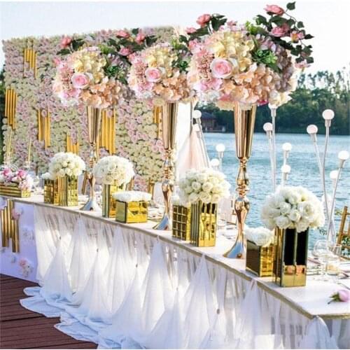 Royal Gold Silver Tall Flower Vase Wedding Table Centerpieces Decor Party Road Lead Flower Holder Metal Flower Rack For DIY