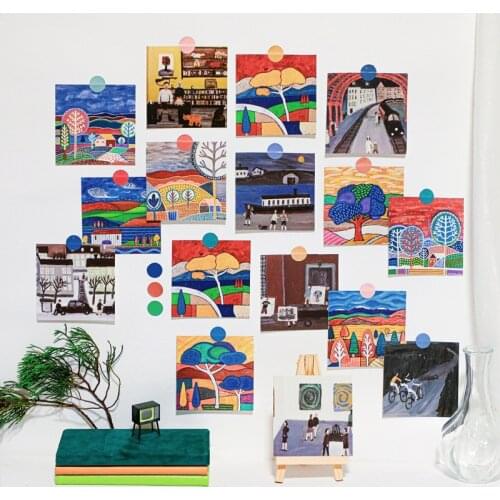 Square Cartoon Ins Oil Painting Postcard 9 Sheets Color Beautiful Countryside Decoratiove Card Creative Diy Wall Sticker Poster