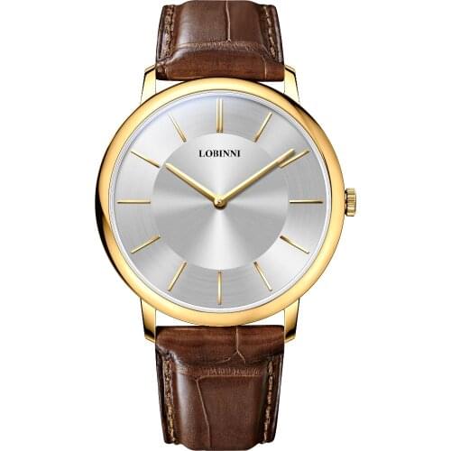 LOBINNI Couple Business 30M Waterproof Genuine Leather Strap Ultrathin Quartz Wrist Watch With Sapphire