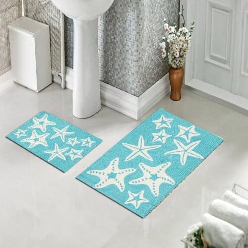 Soft Bath Mat,Starfish Pattern Matte, Washable,Silky Textured Absorbent Mat anti-Slip Floor Luxury Matt, Made In Turkey