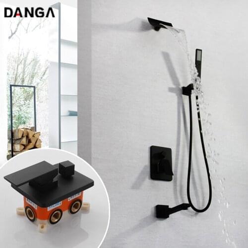 Shower Faucet Set Black Hand Shower Waterfall Shower Head Bathroom Shower System Hotel Shower Rotatable Shower Holder