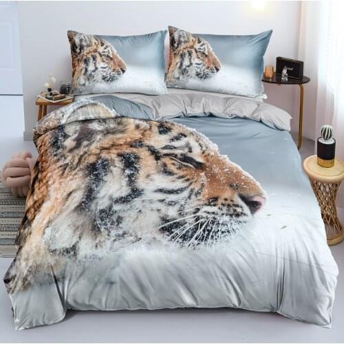 3D Gray Tiger Duvet Covers Sets Quilt Cover Pillow Cases Set Full King Queen Double Full Twin Size Animal Custom Home Textile