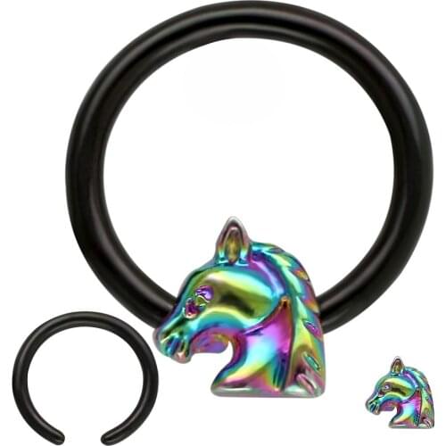 JHJT 14G Nose Ring Septum 316L Stainless Steel Horse Shape Helix Trague Ear Nose Studs Nos Nostrial Piercing