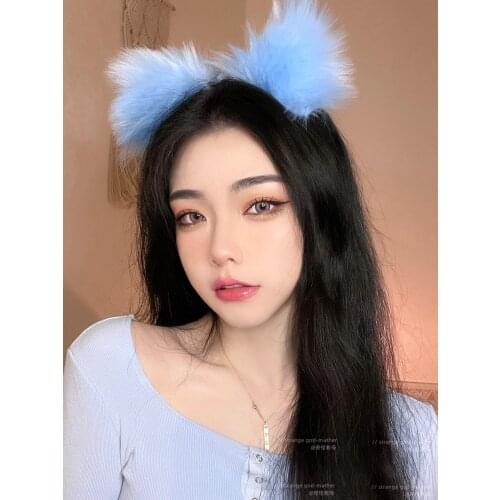 New rabbit ears hair hoop web celebrity lovely cat ears headdress female hairy beast ears hair card big brand foreign gas Neko