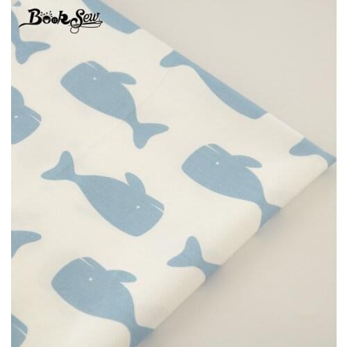 New arrivals White Cotton Fabric Fat Quarter Blue Whales Designs Home Textile Material Patchwork Crafts Quilting For Bed clothes