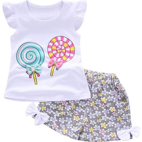 Girls Clothes 2PCS Kids Sets For Girls Outfits Lolly T-shirt Cute Tops+Short Pants Clothes Set summer clothes for teenage girls