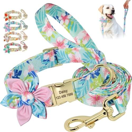 Nylon Dog Collar Printed Leash Customized Pet Collars Personazlied Dog ID Tag Collar With Bowknot For Small Medium Large Dogs