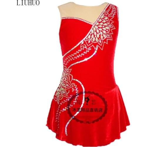 Figure Skating Dress Child Womens Girls' Ice Skating Dress in kids Competitive performance clothing Red Round neck sleeveless