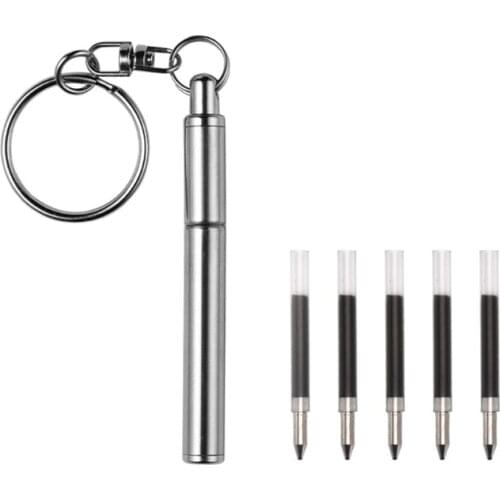 Portable Key Ring Stainless Steel Telescopic Pen Telescoping Ballpoint Pens Keychain Tool