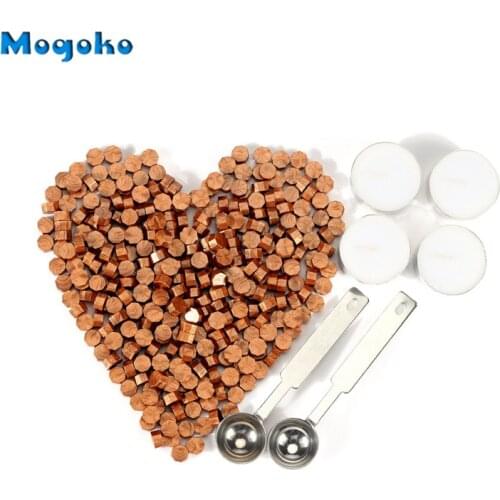 Mogoko Approx 360 pcs Sealing Wax Beads 2 pcs Wax Seal Spoon 4 pcs Candles for Wax Seal Stamp Wine Bottle Cards Envelope Decor