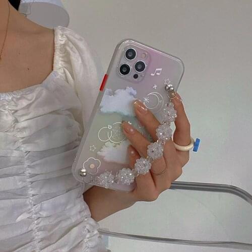 Shockproof Wrist Chain Clear Phone Case for iPhone 12 Pro Max 7 8 Plus XR X Cute Flower Crystal chain Hanging Case for iPhone 11