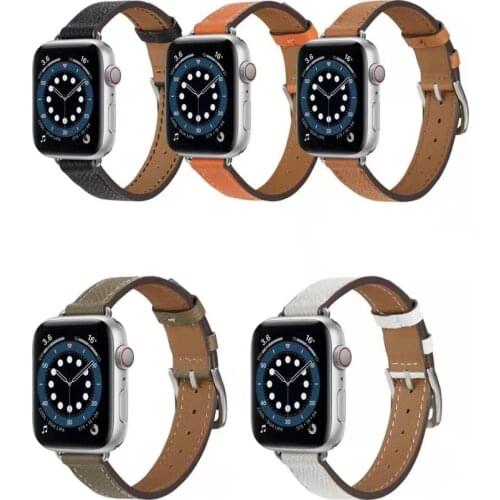 Genuine Leather Slim Solid Color Wrist Band Bracelet Strap for Apple Watch Series 6 5 4 3 2 1 SE iWatch 38mm/40mm/42mm/44mm