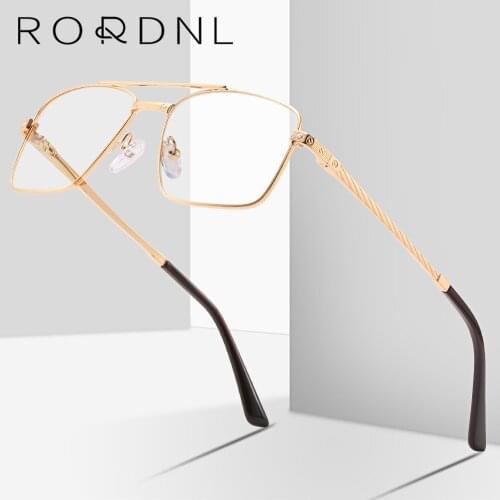 Retro Myopia Prescription Glasses Frame Men Square Optical Eyeglasses Frame Male Double Beam Design Alloy Spectacles Frame Brand