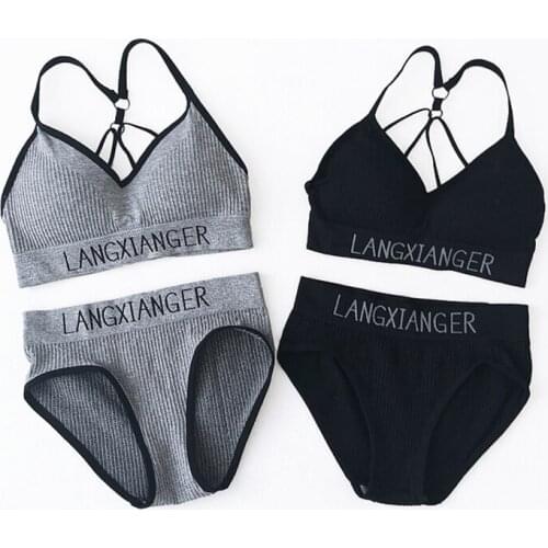 Richkeda Store New2021 Cotton Underwear Set Women Bra Briefs Set Seamless Sports Lingerie With Padded Bralette Soft Push Up Plus