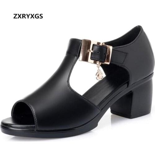 Best Sale Fish Mouth Genuine Leather Sandals Women High Heel Sandals Non-slip Large Size 43 Fashion Sandals Women Shoes Sandals