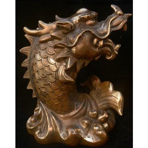 Collect China Dynasty Bronze Fengshui Dragon Fish Loong fish Beast Animal Statue