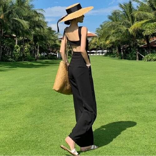Sexy Sleeveless Backless Long Jumpsuit Women Elegant Hollow Out Ladies Playsuits Romper Casual Overalls Straight Bottom Pants