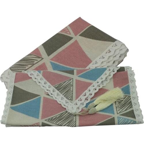 Rectangle Printed Pink Geometry Lattice Linen Cotton Tablecloth Tassel Lace Table Runner Home Christmas Party Dinner Table Cloth