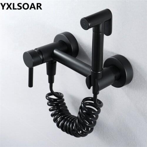 Bidet Faucets Solid Brass Hot and Cold Bathroom Toilet Shower Blow-fed Spray Gun Nozzle Black Bidet Faucet Bathroom Hardware