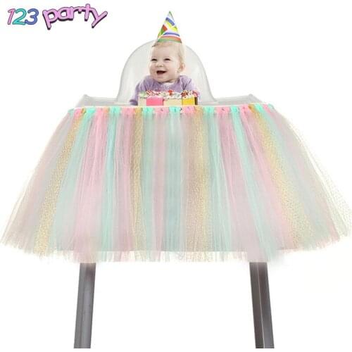 91.5x35Cm Tutu Tulle Baby Shower Table Skirts High Chair Decor Decorations for Boys Girls Party Set Birthday Party Supplies