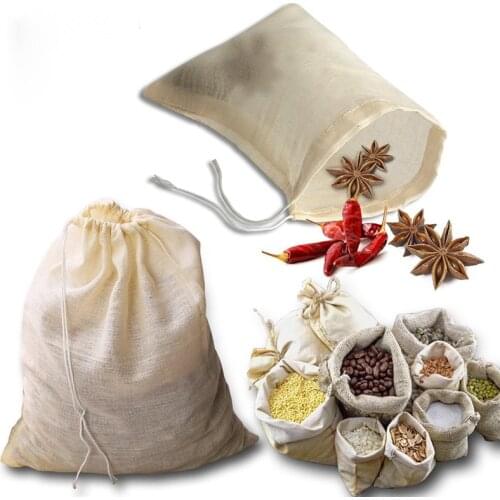 UPORS 10Pcs/Set Reusable Tea Bag Natural Unbleached Cotton Tea Filter Bag Portable Drawstring Strainer Spice Tea Bag for Kitchen