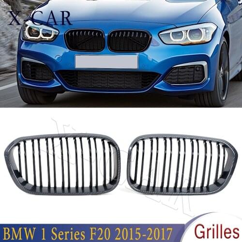 X-CAR 2Pcs Grilles Front Black Kidney Double Slat Carbon Fiber Print Bright For BMW 1 Series F20 2015 2016 2017 51137371685