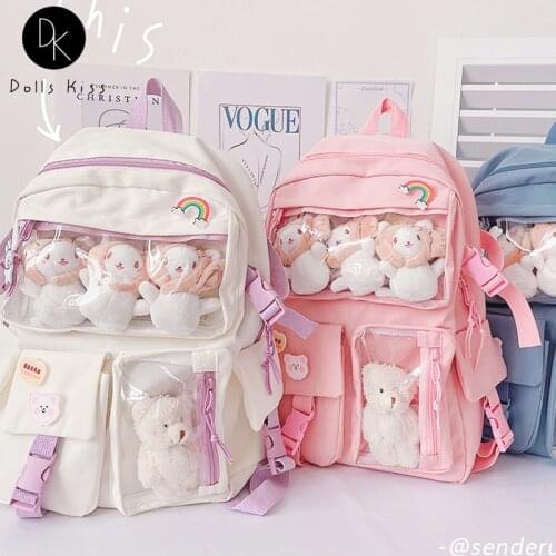 Women Japanese Cute Ita Bag Kawaii Multi-Pocket Girls School Bag Suitable for College Laptops Travel Casual Backpack for Female