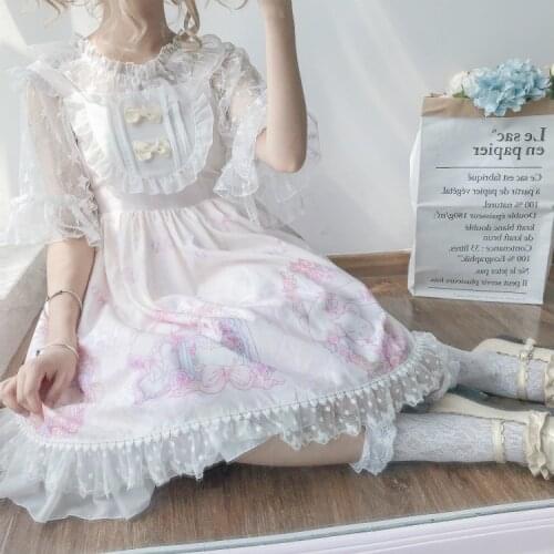 Japanese Style Victorian Sweet Lolita Jsk Dress Daily Summer Kawaii Cat Printing Sleeveless Sling Dresses Fairy Cosplay Costume