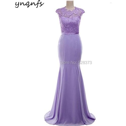 YNQNFS M39 Elegant Lilac Chiffon Dress Cap Sleeve Mermaid Party Gown Vestido Formal Lace Bridesmaid Dresses 2020