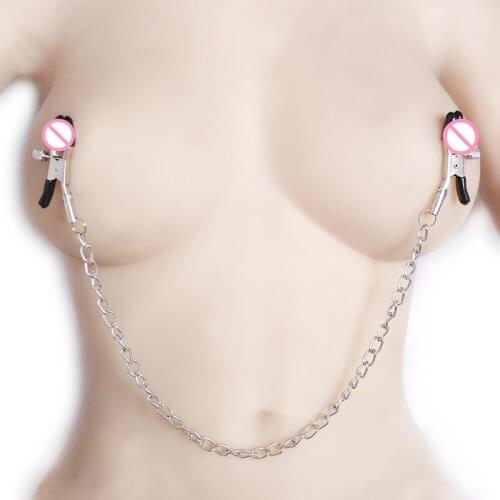 Sex Bondage Adjustable Nipple Clip Bdsm Punk Clamps Alloy Silicone Noose With Metal Chain, Sex Toy