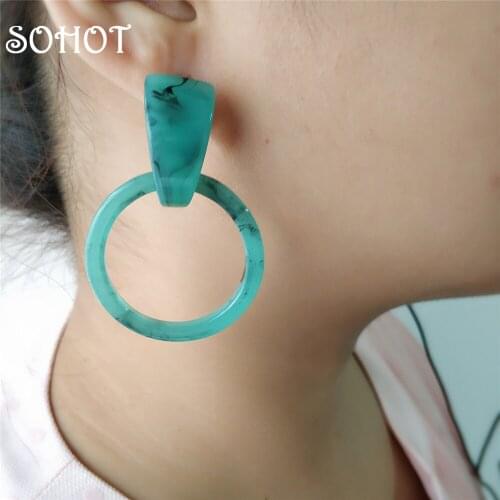 SOHOT Vintage Ethnic Women Round Drop Earrings Acetic Acid Resin Acrylic Marble Texture Jewelry Bijoux For Mothers Day Gift