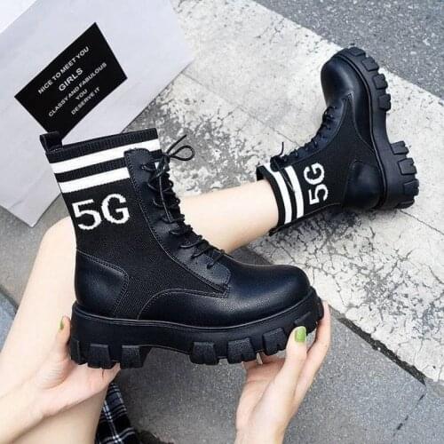 Womens Platform Motorcycle Boots Women Gothic Chunky Punk Woman Black Cool Metal Buckle Ankle Female Lace Up Plus Size 35-43