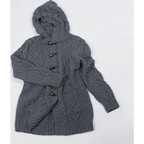 100% hand made goat cashmere women hooded cardigan sweater coat mid long add thick horn buckle S-XL wholesale retail customize